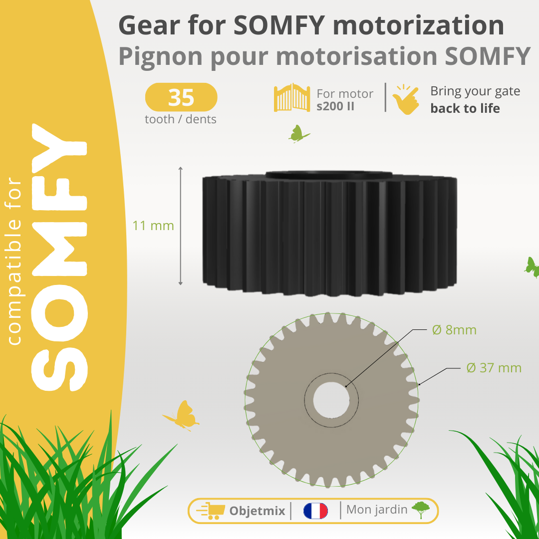 Pignon Engrenage  Moteur  Portail  SOMFY S200 - 35 ou 36 dents