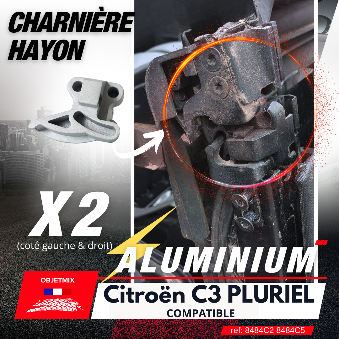 Kit 2 Charnières Hayon Aluminium - CITROEN C3 PLURIEL - Gauche & Droit