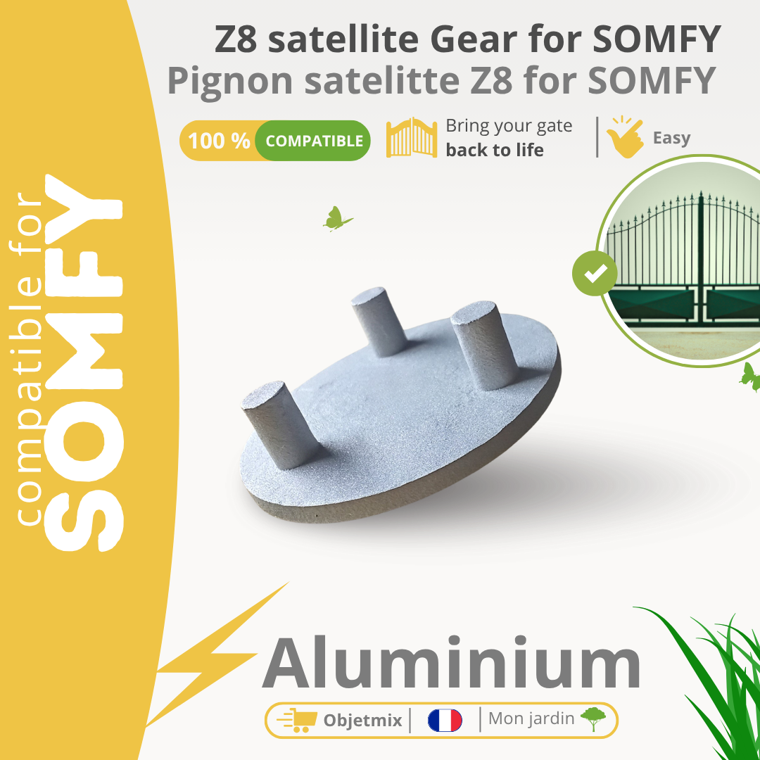 Pignon Moteur Portail Somfy - Pignon satellite Z8 - 3 Axes