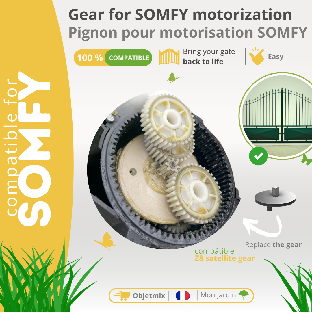 Pignon Moteur Portail Somfy - Pignon satellite Z8 - 3 Axes