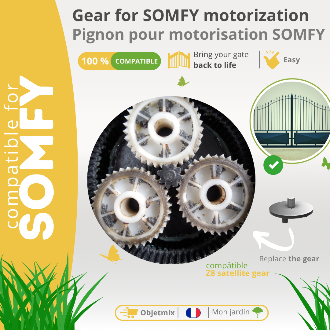 Pignon Moteur Portail Somfy - Pignon satellite Z8 - 3 Axes