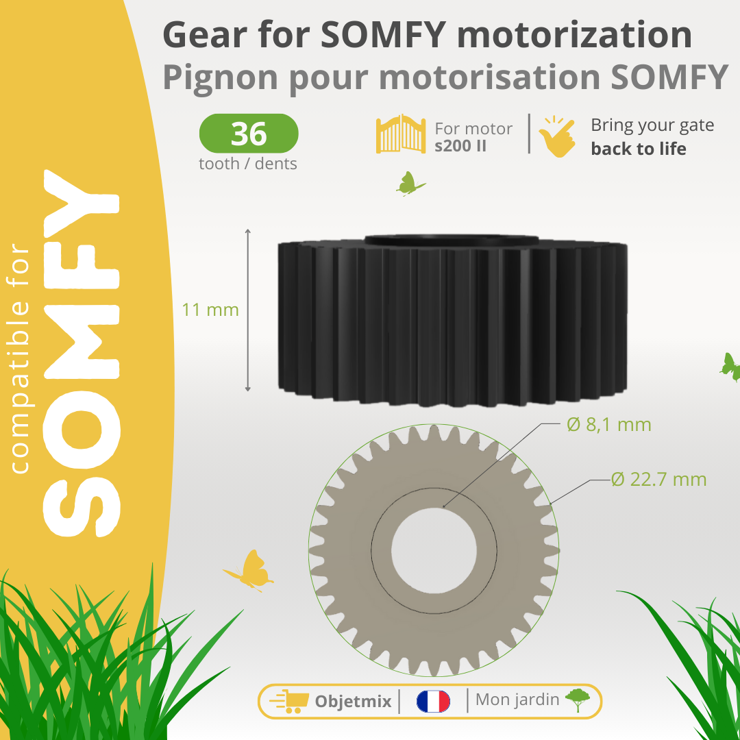 Pignon Engrenage  Moteur  Portail  SOMFY S200 - 35 ou 36 dents