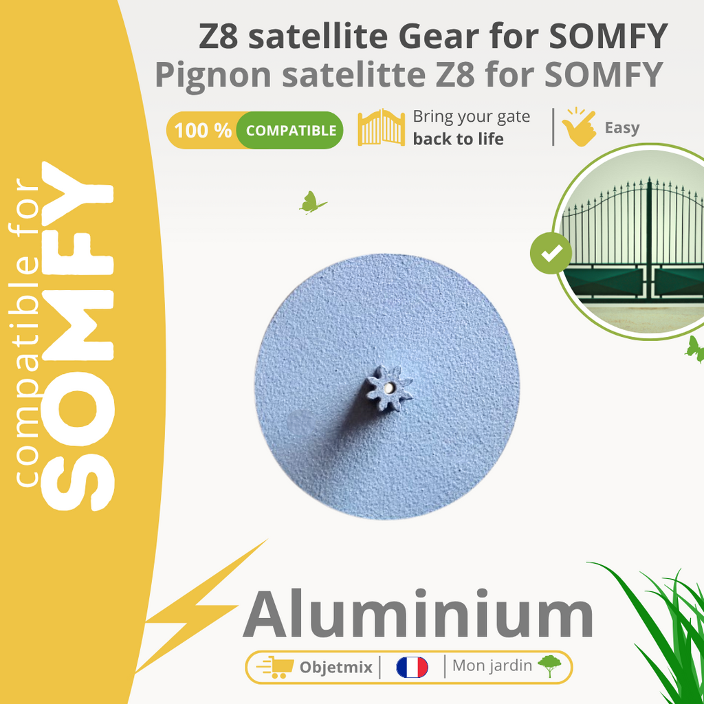 Pignon Moteur Portail Somfy - Pignon satellite Z8 - 3 Axes