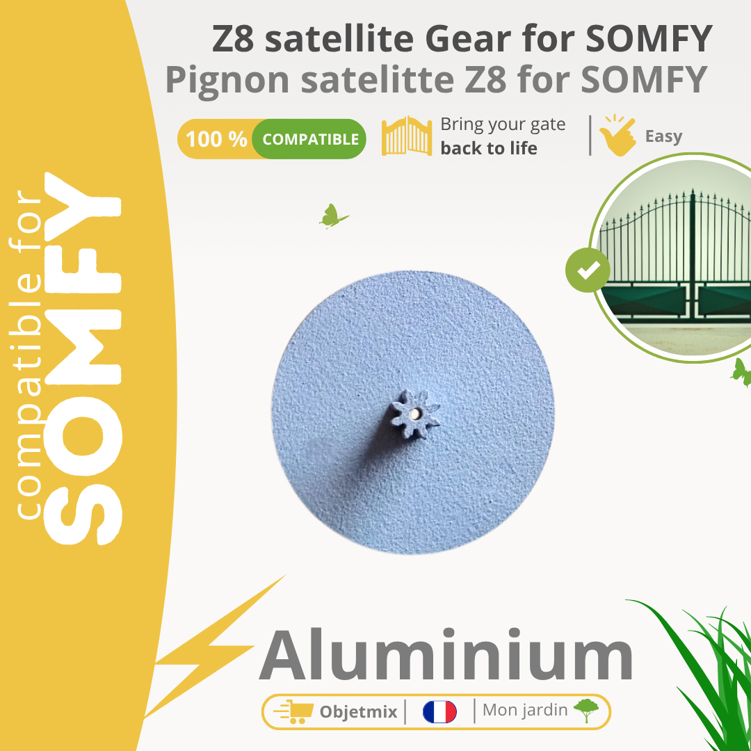 Pignon Moteur Portail Somfy - Pignon satellite Z8 - 3 Axes