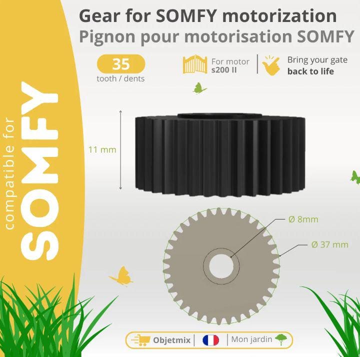 Pignon 35 ou 36 dents pour Moteur Portail Somfy